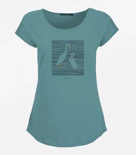 T-Shirt Femme Coton Bio Heron Family Dirty Blue