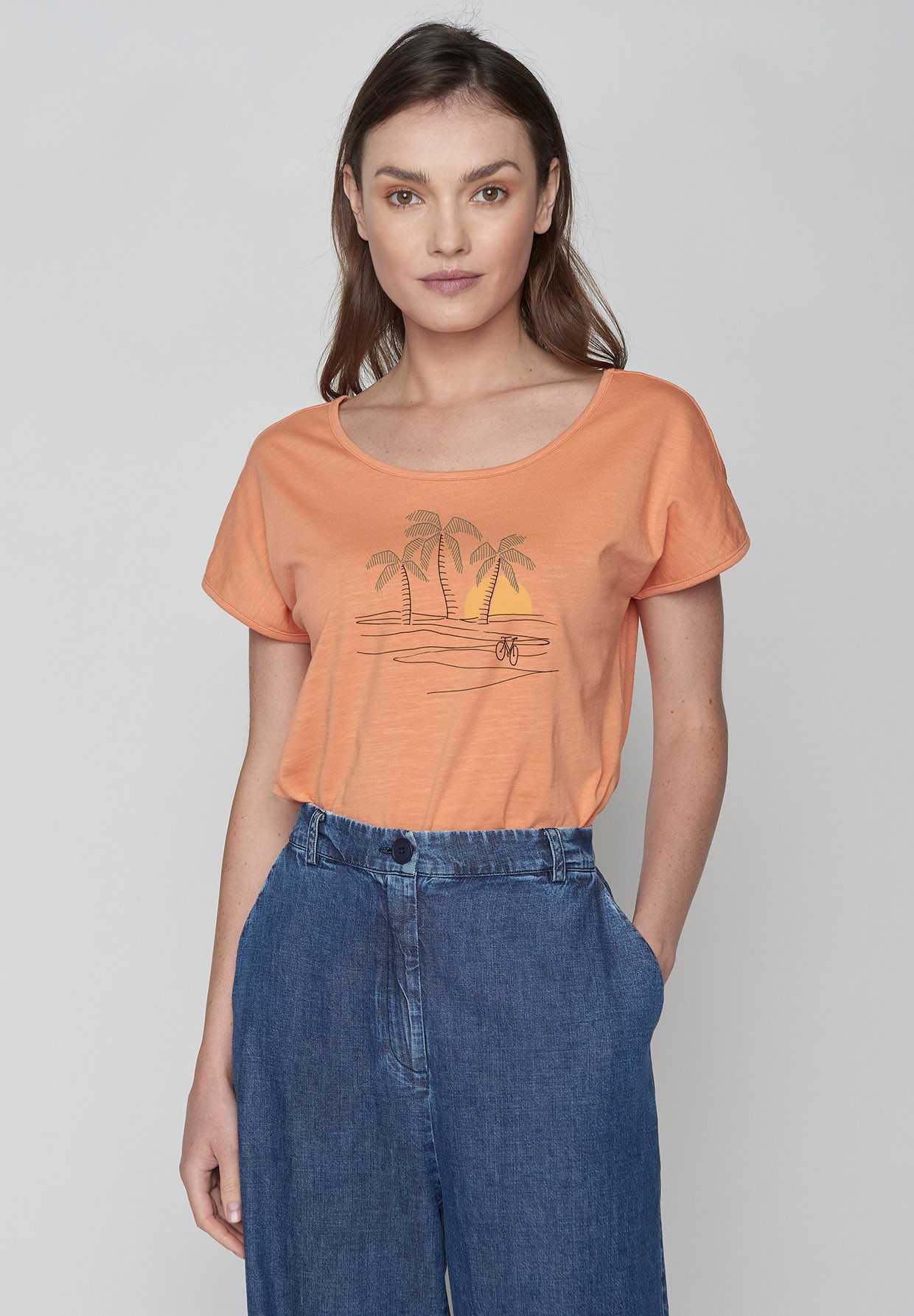 T-Shirt Femme 100% Coton Bio Sunset Palms Peach GreenBomb
