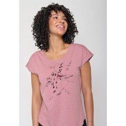T-Shirt Femme Coton Bio Gots Bird Branch Old Rose GreenBomb